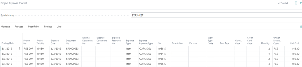 Expense Journal - Items- sample import