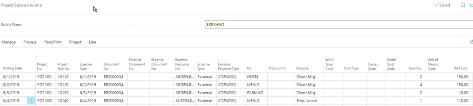 Expense Journal - Expenses - sample import