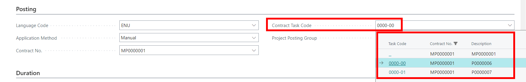 Project Card - Contract Task Code
