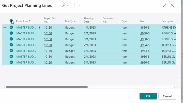 Get Project Planning Lines