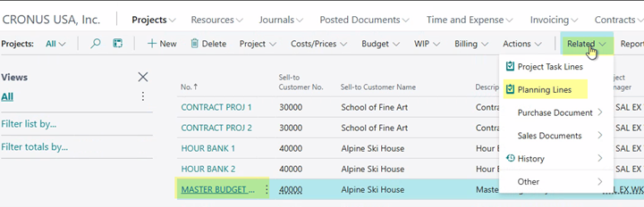 Get Project Planning Lines