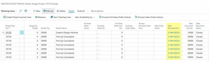 Get Project Planning Lines