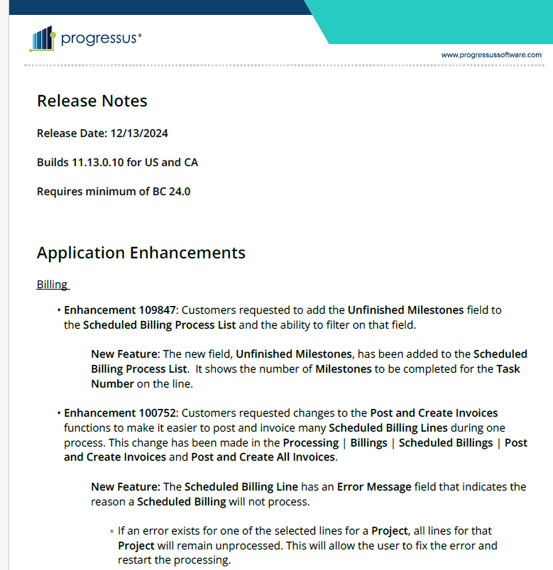 Progressus Release Notes