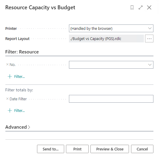 Resource Capacity vs Budget report