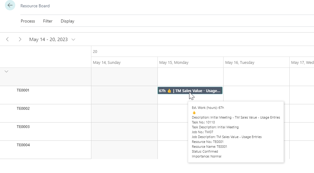 Hover over Work Assignment in Resource Board